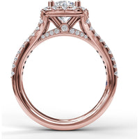 Cushion Halo Engagement Ring Setting with Diamond Encrusted Split Band by Fana - 0.68 Carat Total Diamond Weight