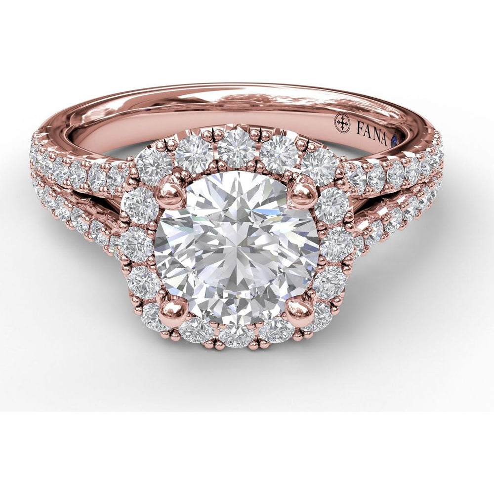 Cushion Halo Engagement Ring Setting with Diamond Encrusted Split Band by Fana - 0.68 Carat Total Diamond Weight