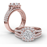 Cushion Halo Engagement Ring Setting with Diamond Encrusted Split Band by Fana - 0.68 Carat Total Diamond Weight