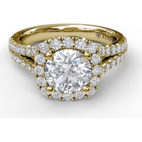 Cushion Halo Engagement Ring Setting with Diamond Encrusted Split Band by Fana - 0.68 Carat Total Diamond Weight