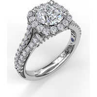 Cushion Halo Engagement Ring Setting with Diamond Encrusted Split Band by Fana - 0.68 Carat Total Diamond Weight