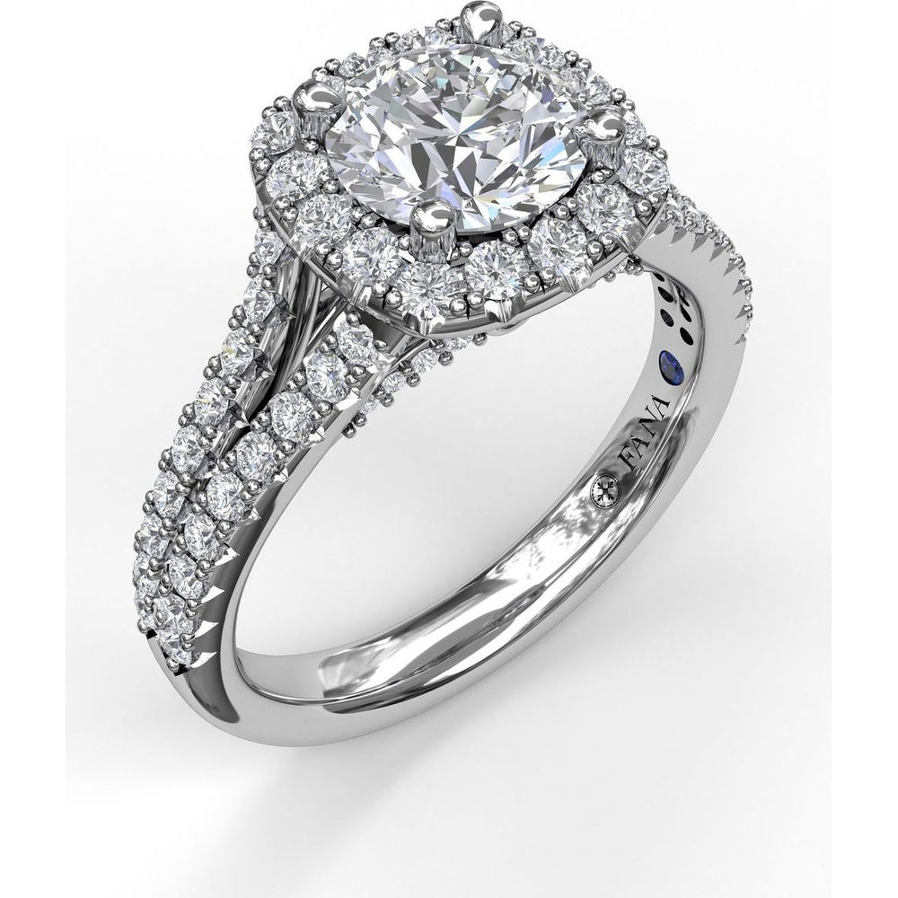 Cushion Halo Engagement Ring Setting with Diamond Encrusted Split Band by Fana - 0.68 Carat Total Diamond Weight