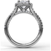 Cushion Halo Engagement Ring Setting with Diamond Encrusted Split Band by Fana - 0.68 Carat Total Diamond Weight