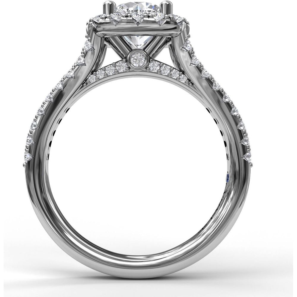 Cushion Halo Engagement Ring Setting with Diamond Encrusted Split Band by Fana - 0.68 Carat Total Diamond Weight