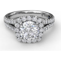 Cushion Halo Engagement Ring Setting with Diamond Encrusted Split Band by Fana - 0.68 Carat Total Diamond Weight