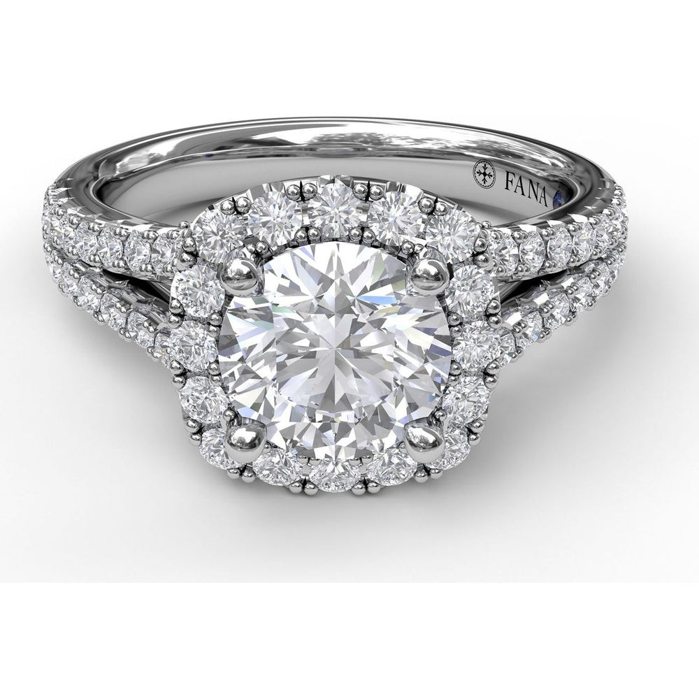Cushion Halo Engagement Ring Setting with Diamond Encrusted Split Band by Fana - 0.68 Carat Total Diamond Weight