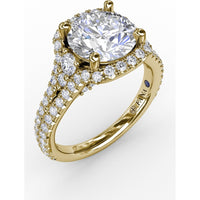Cushion Halo Engagement Ring Setting with Double-Row Diamond Band and Side Stones by Fana - 0.90 Carat Total Diamond Weight