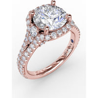 Cushion Halo Engagement Ring Setting with Double-Row Diamond Band and Side Stones by Fana - 0.90 Carat Total Diamond Weight
