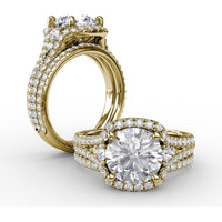 Cushion Halo Engagement Ring Setting with Double-Row Diamond Band and Side Stones by Fana - 0.90 Carat Total Diamond Weight
