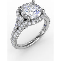 Cushion Halo Engagement Ring Setting with Double-Row Diamond Band and Side Stones by Fana - 0.90 Carat Total Diamond Weight