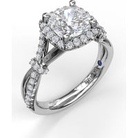 Cushion Halo Engagement Ring Setting with Interwoven Pavé Band by Fana - 0.41 Carat Total Diamond Weight