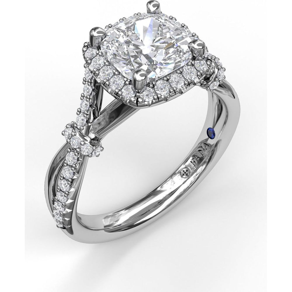 Cushion Halo Engagement Ring Setting with Interwoven Pavé Band by Fana - 0.41 Carat Total Diamond Weight