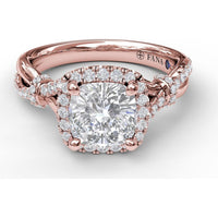 Cushion Halo Engagement Ring Setting with Interwoven Pavé Band by Fana - 0.41 Carat Total Diamond Weight