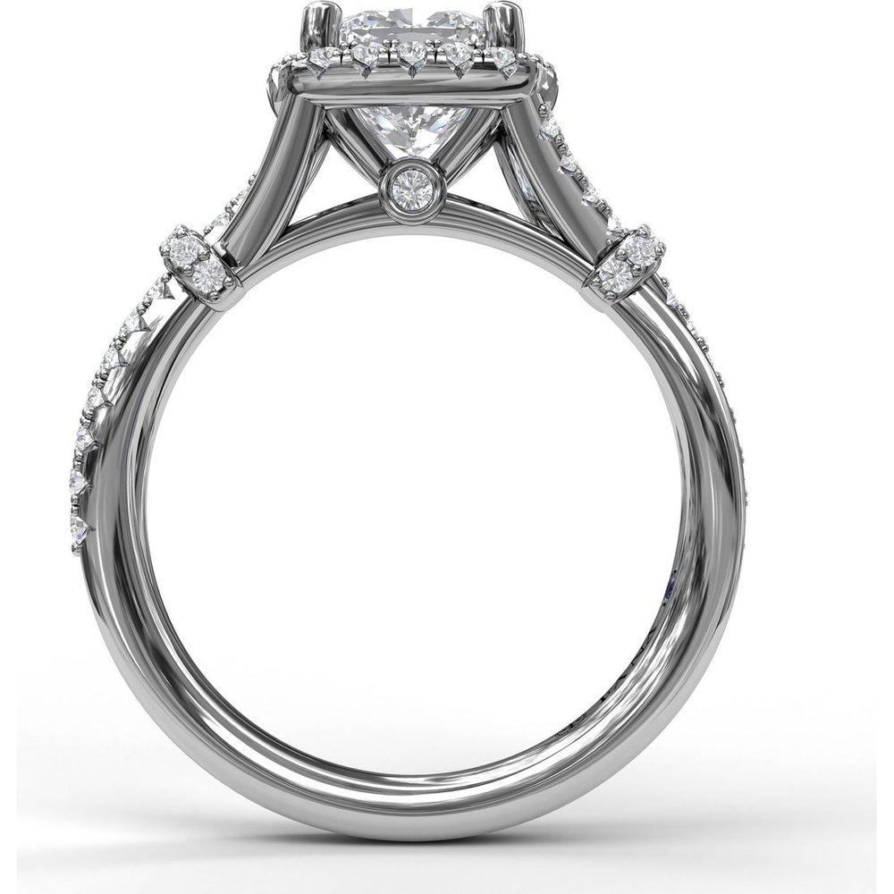 Cushion Halo Engagement Ring Setting with Interwoven Pavé Band by Fana - 0.41 Carat Total Diamond Weight