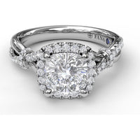 Cushion Halo Engagement Ring Setting with Interwoven Pavé Band by Fana - 0.41 Carat Total Diamond Weight