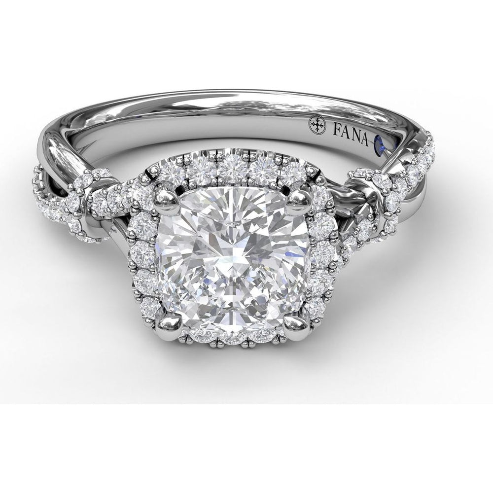 Cushion Halo Engagement Ring Setting with Interwoven Pavé Band by Fana - 0.41 Carat Total Diamond Weight