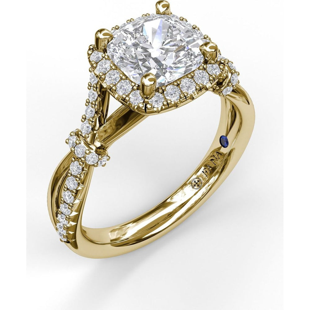 Cushion Halo Engagement Ring Setting with Interwoven Pavé Band by Fana - 0.41 Carat Total Diamond Weight