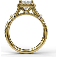 Cushion Halo Engagement Ring Setting with Interwoven Pavé Band by Fana - 0.41 Carat Total Diamond Weight