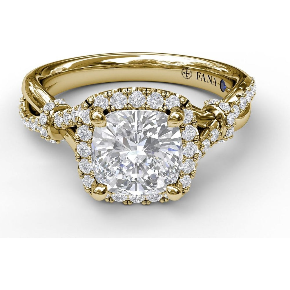 Cushion Halo Engagement Ring Setting with Interwoven Pavé Band by Fana - 0.41 Carat Total Diamond Weight