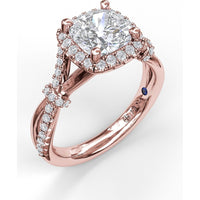 Cushion Halo Engagement Ring Setting with Interwoven Pavé Band by Fana - 0.41 Carat Total Diamond Weight