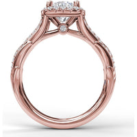 Cushion Halo Engagement Ring Setting with Leaf Motif Split Shank and Pavé Diamonds by Fana - 0.44 Carat Total Diamond Weight