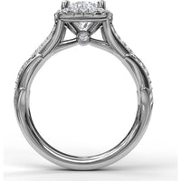 Cushion Halo Engagement Ring Setting with Leaf Motif Split Shank and Pavé Diamonds by Fana - 0.44 Carat Total Diamond Weight