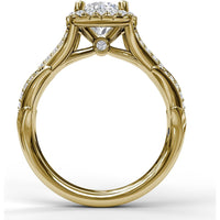 Cushion Halo Engagement Ring Setting with Leaf Motif Split Shank and Pavé Diamonds by Fana - 0.44 Carat Total Diamond Weight