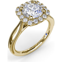 Cushion Halo Engagement Ring Setting with Milgrain Split Shank - Round Diamond Halo by Fana - 0.30 Carat Total Diamond Weight