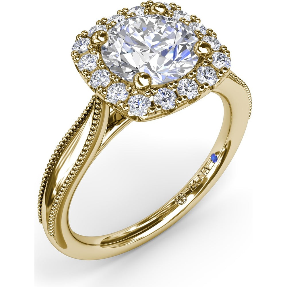 Cushion Halo Engagement Ring Setting with Milgrain Split Shank - Round Diamond Halo by Fana - 0.30 Carat Total Diamond Weight