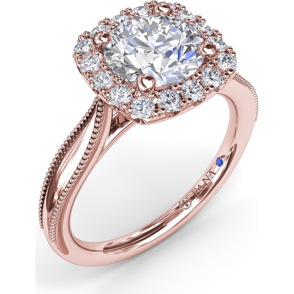 Cushion Halo Engagement Ring Setting with Milgrain Split Shank - Round Diamond Halo by Fana - 0.30 Carat Total Diamond Weight
