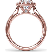 Cushion Halo Engagement Ring Setting with Milgrain Split Shank - Round Diamond Halo by Fana - 0.30 Carat Total Diamond Weight