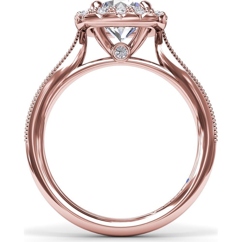Cushion Halo Engagement Ring Setting with Milgrain Split Shank - Round Diamond Halo by Fana - 0.30 Carat Total Diamond Weight