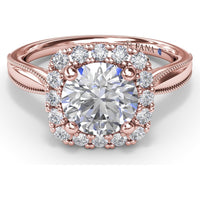 Cushion Halo Engagement Ring Setting with Milgrain Split Shank - Round Diamond Halo by Fana - 0.30 Carat Total Diamond Weight