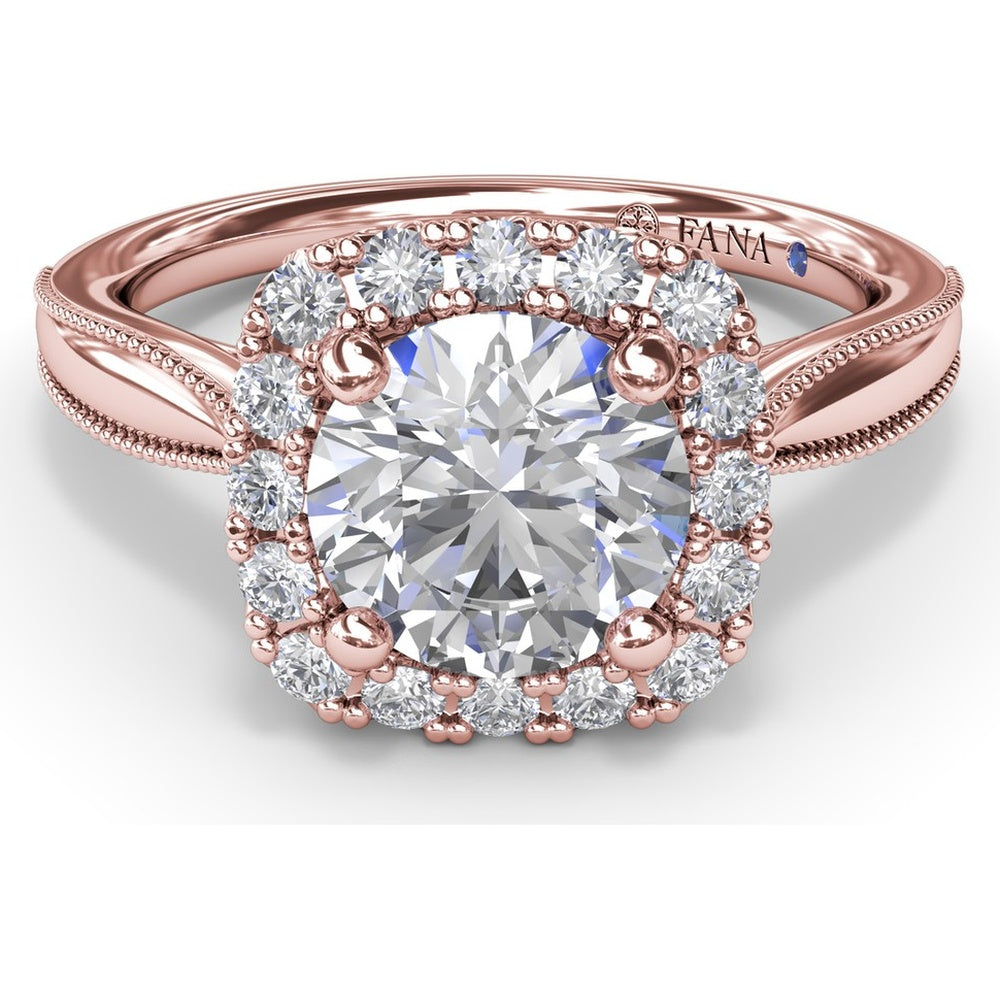Cushion Halo Engagement Ring Setting with Milgrain Split Shank - Round Diamond Halo by Fana - 0.30 Carat Total Diamond Weight