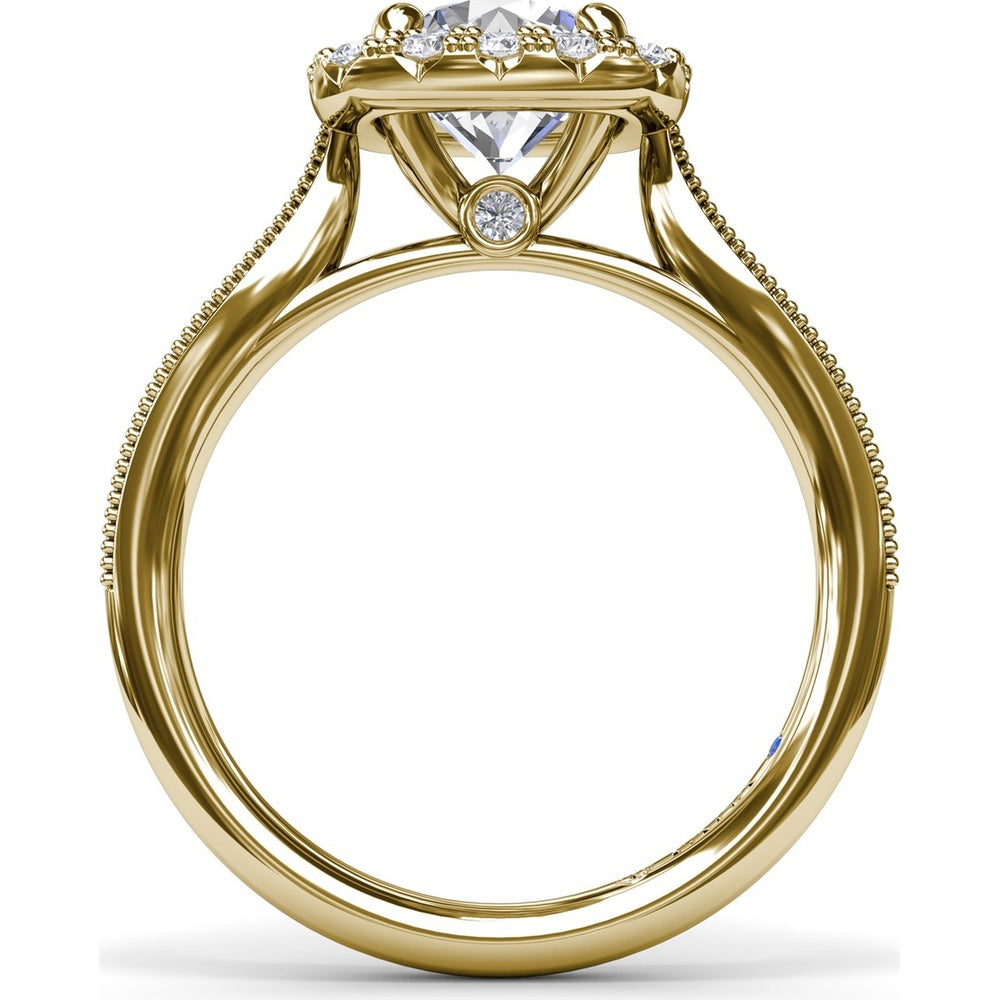 Cushion Halo Engagement Ring Setting with Milgrain Split Shank - Round Diamond Halo by Fana - 0.30 Carat Total Diamond Weight