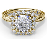 Cushion Halo Engagement Ring Setting with Milgrain Split Shank - Round Diamond Halo by Fana - 0.30 Carat Total Diamond Weight