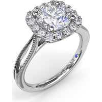 Cushion Halo Engagement Ring Setting with Milgrain Split Shank - Round Diamond Halo by Fana - 0.30 Carat Total Diamond Weight