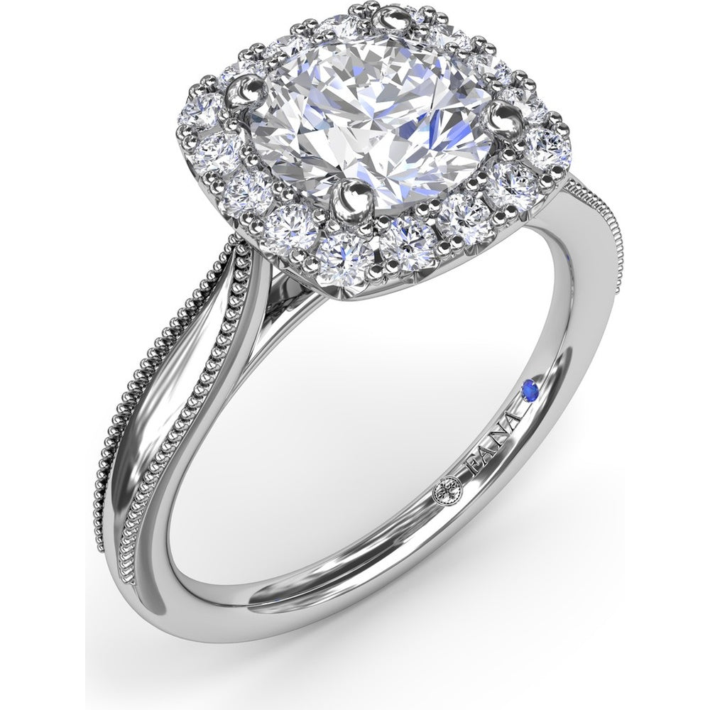 Cushion Halo Engagement Ring Setting with Milgrain Split Shank - Round Diamond Halo by Fana - 0.30 Carat Total Diamond Weight