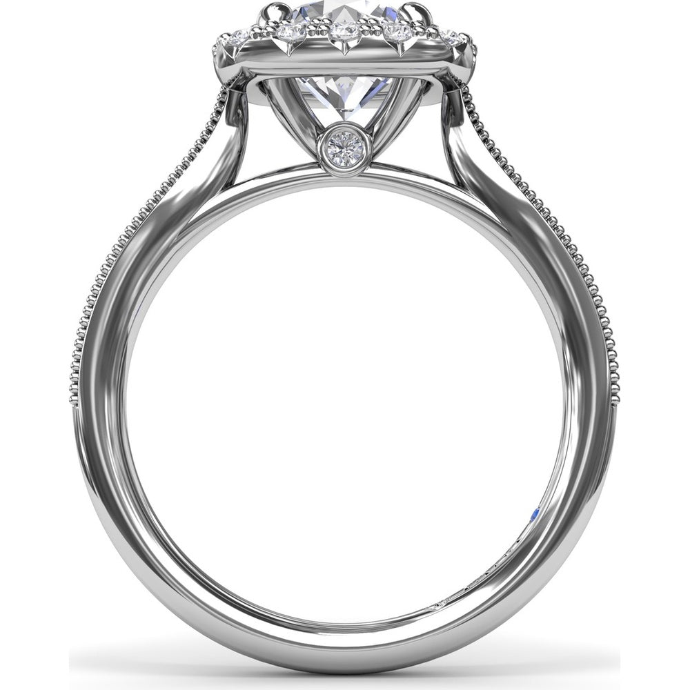 Cushion Halo Engagement Ring Setting with Milgrain Split Shank - Round Diamond Halo by Fana - 0.30 Carat Total Diamond Weight