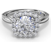 Cushion Halo Engagement Ring Setting with Milgrain Split Shank - Round Diamond Halo by Fana - 0.30 Carat Total Diamond Weight
