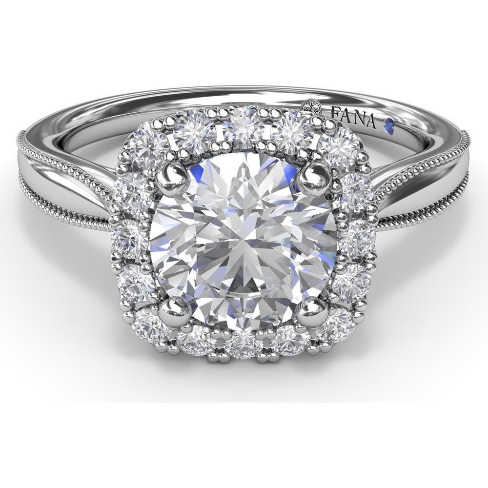 Cushion Halo Engagement Ring Setting with Milgrain Split Shank - Round Diamond Halo by Fana - 0.30 Carat Total Diamond Weight