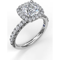 Cushion Halo Engagement Ring Setting with Pavé Band and Hidden Diamond Detail by Fana - 0.63 Carat Total Diamond Weight
