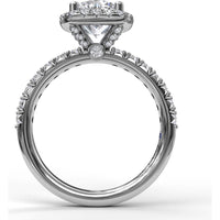 Cushion Halo Engagement Ring Setting with Pavé Band and Hidden Diamond Detail by Fana - 0.63 Carat Total Diamond Weight