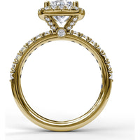 Cushion Halo Engagement Ring Setting with Pavé Band and Hidden Diamond Detail by Fana - 0.63 Carat Total Diamond Weight