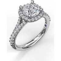 Cushion Halo Engagement Ring Setting with Pavé Split Shank by Fana - 0.42 Carat Total Diamond Weight