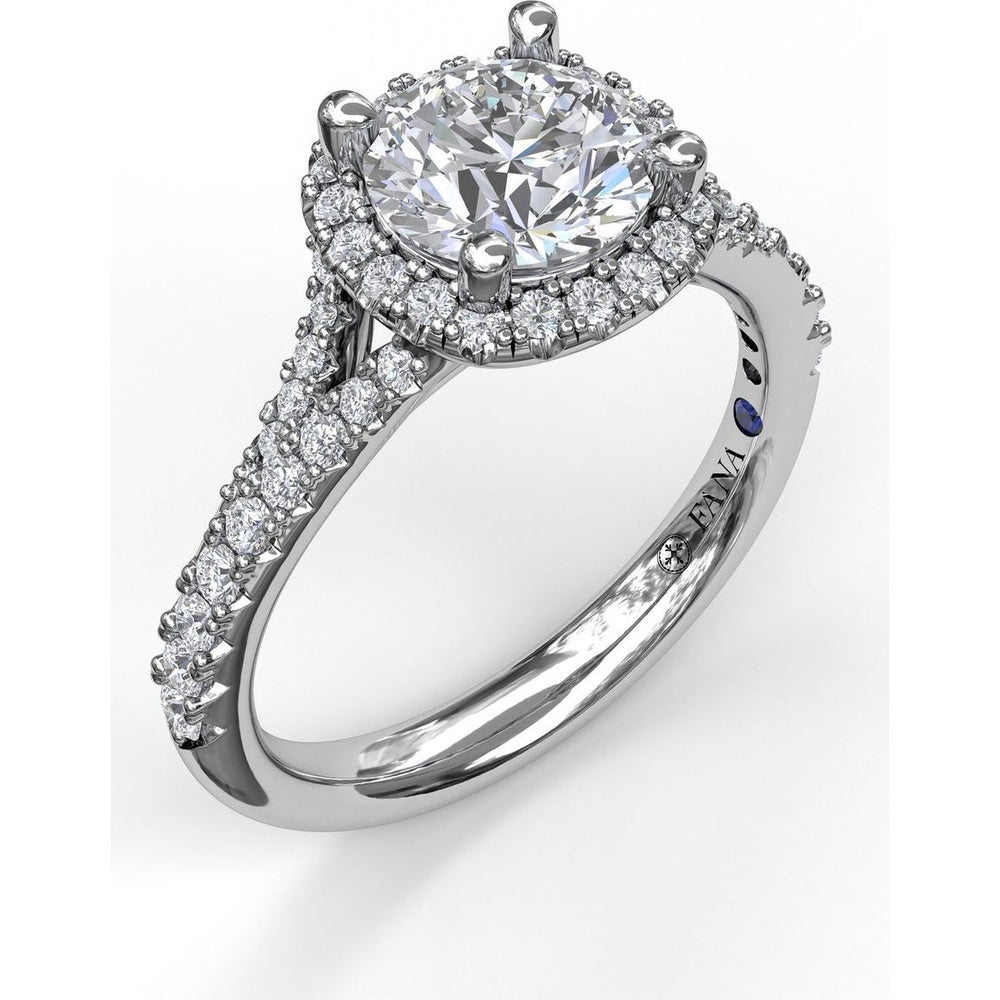 Cushion Halo Engagement Ring Setting with Pavé Split Shank by Fana - 0.42 Carat Total Diamond Weight