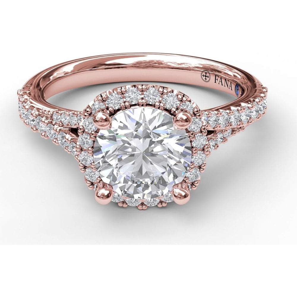 Cushion Halo Engagement Ring Setting with Pavé Split Shank by Fana - 0.42 Carat Total Diamond Weight