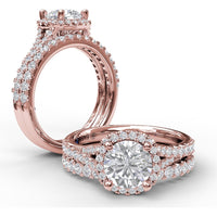 Cushion Halo Engagement Ring Setting with Pavé Split Shank by Fana - 0.42 Carat Total Diamond Weight