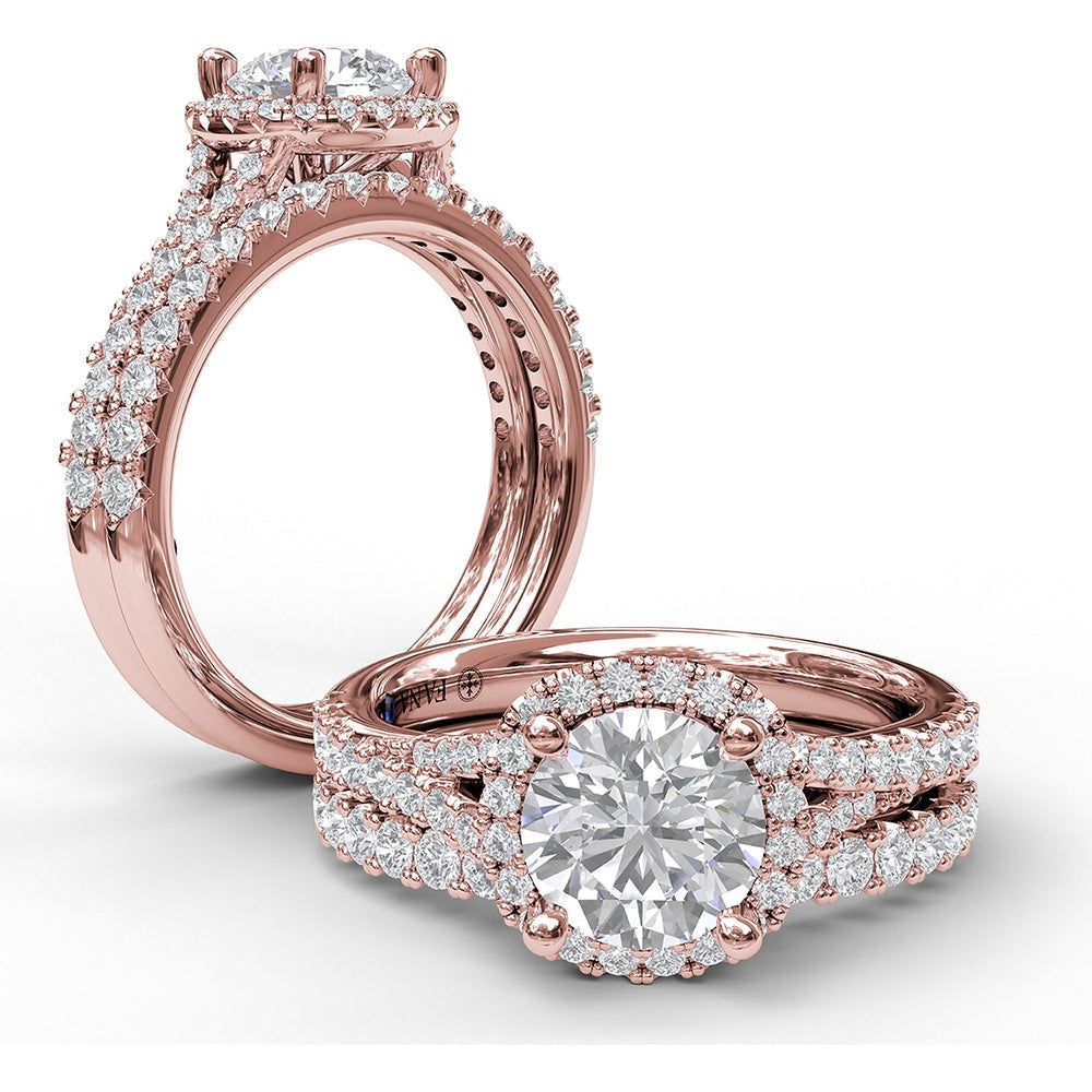 Cushion Halo Engagement Ring Setting with Pavé Split Shank by Fana - 0.42 Carat Total Diamond Weight