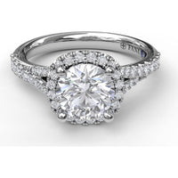 Cushion Halo Engagement Ring Setting with Pavé Split Shank by Fana - 0.42 Carat Total Diamond Weight